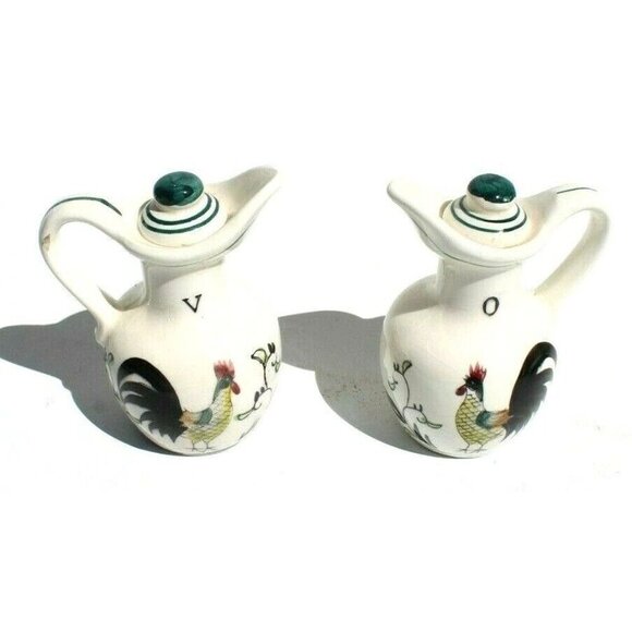 Vintage Japan Ceramic Oil & Vinegar Dispenser Bottle Cruet Chicken Rooster Motif - Picture 1 of 7